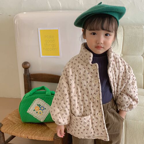 Girls' cotton-padded jackets with velvet and thickened autumn and winter warm style cotton-padded jackets children's clothing cotton-padded jackets  new baby coats