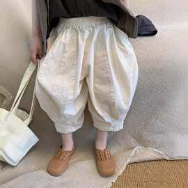 儿童裤子韩版夏季新款女童纯色休闲阔腿九分裤男童洋气百搭哈伦裤
