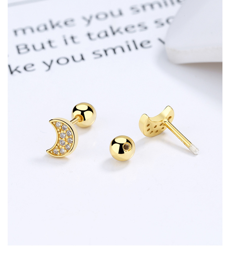 1 Pair Simple Style Moon Plating Inlay Sterling Silver Artificial Gemstones Ear Studs display picture 1