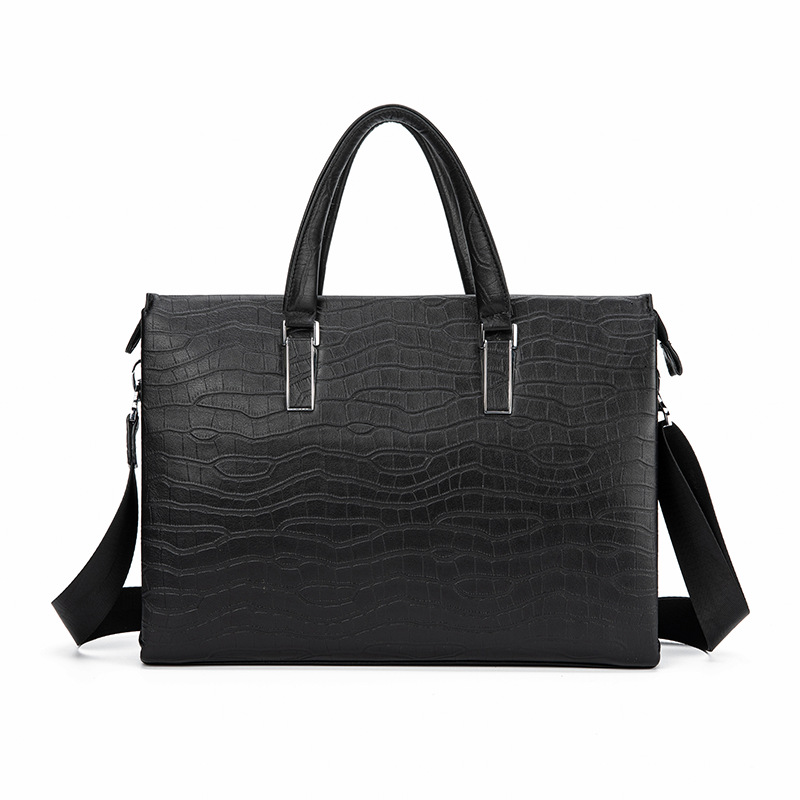 High-end men's leather handbag crocodile pattern first layer cowhide business large capacity computer bag one-piece delivery