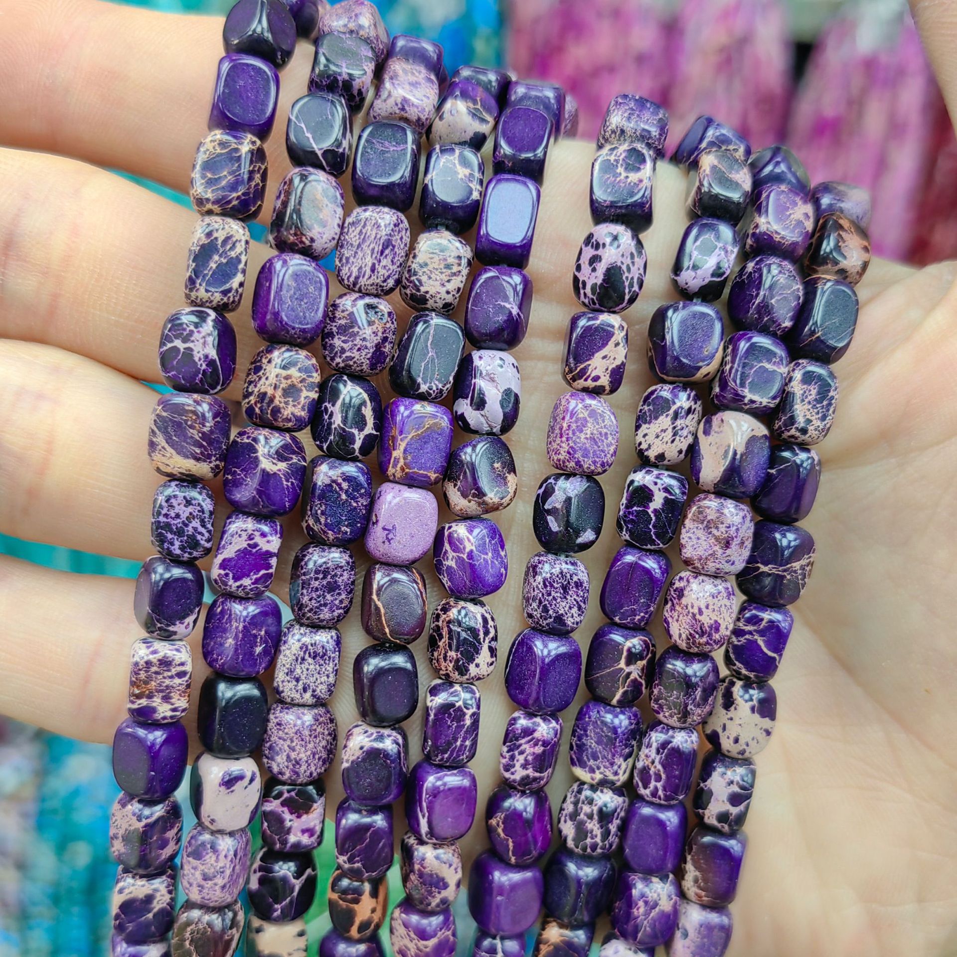 Ventas transfronterizas calientes de piedra imperial natural 5mm * 7mm con forma cuadrada multicolor perlas dispersas productos semiacabados joyas diy