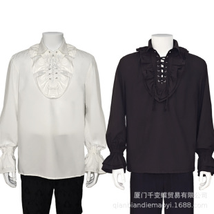 Men's Double Layer Ruffled Renaissance Shirt Medieval Steampunk Pirate Colonial Top