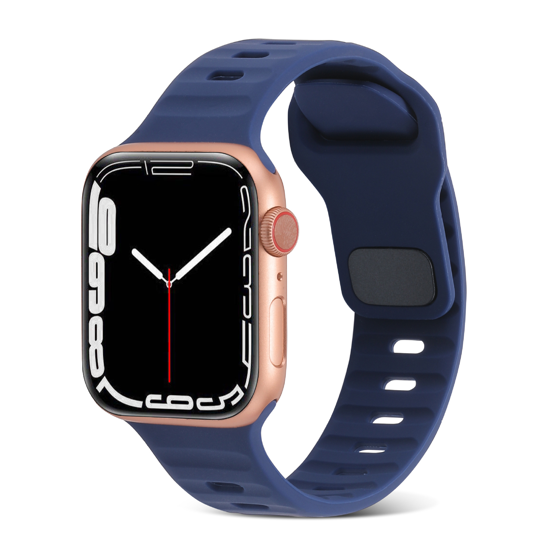 アップルiwatchスマート腕時計バンド345678se運動通気黒角ボタン逆ボタンシリカゲルリストバンド