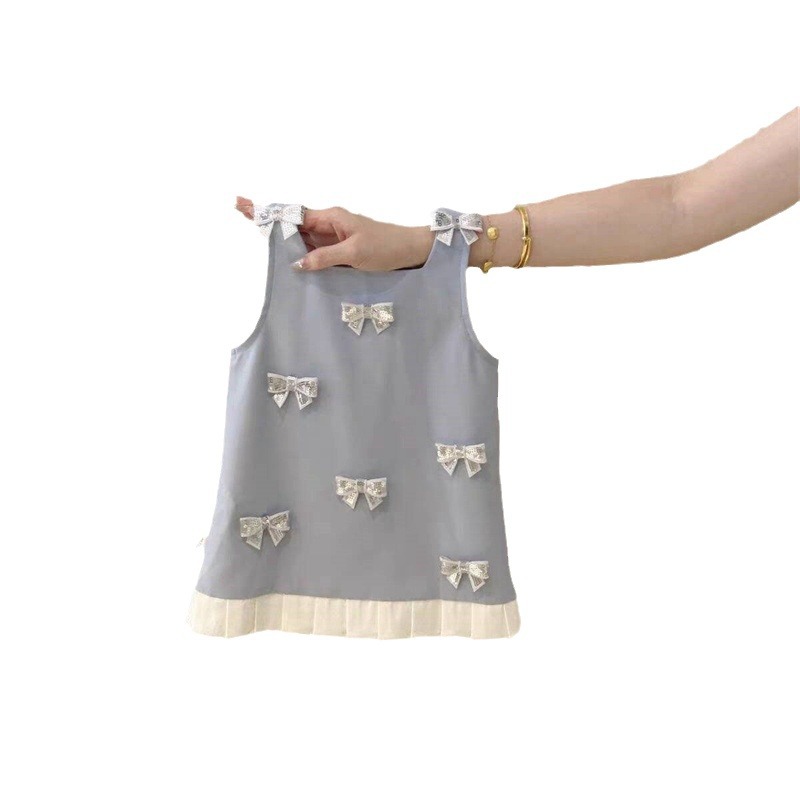 Vestido de Niña Dulce y Elegante, Estilo Coreano, Verano 2025, Vestido de Tirantes con Lazo, Vestido de Princesa a la Moda