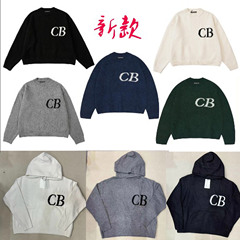 新色トレンドブランドロゴレタージャカードラウンドネックルーズセーター、ハイストリート男女兼用ルーズニットパーカー、ウールパンツ