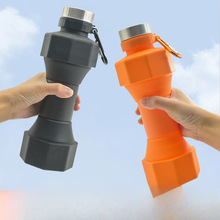 跨境爆款创意650ml健身房运动哑铃水瓶硅胶随身便携折叠伸缩水壶