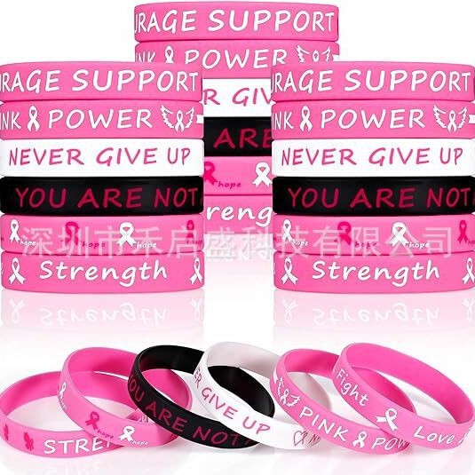 Pink Ribbon Breast Awareness Silicone Bracelet Inspirational Silicone Wristband Gift for Girls to Empower Hope and Strength Pink Ribbon Breast Awareness Silicone Bracelet Inspirational Silicone Wristband Gift for Girls to Empower Hope and Strength