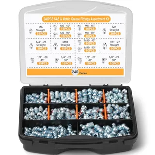 240PCS SAE 和公制润滑脂接头套件1/4" 1/8" M6 M8 M10