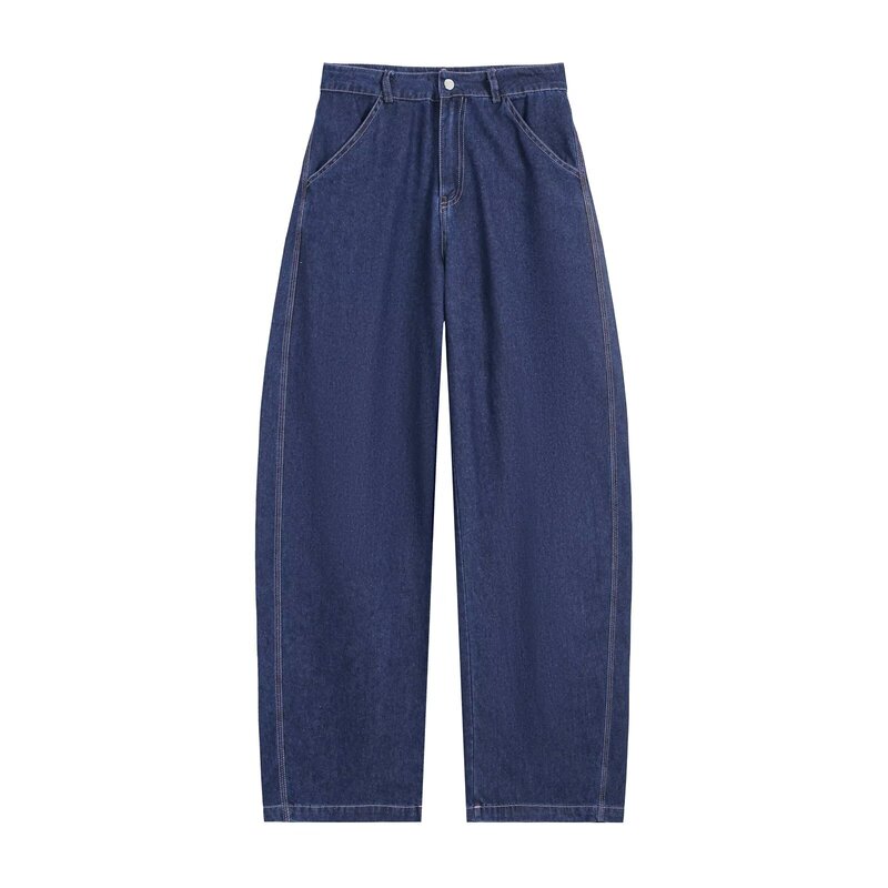 Cross-border foreign trade European and American denim American retro style button-zipper bucket wide-leg jeans 7744454 Cross-border foreign trade European and American denim American retro style button-zipper bucket wide-leg jeans 7744454