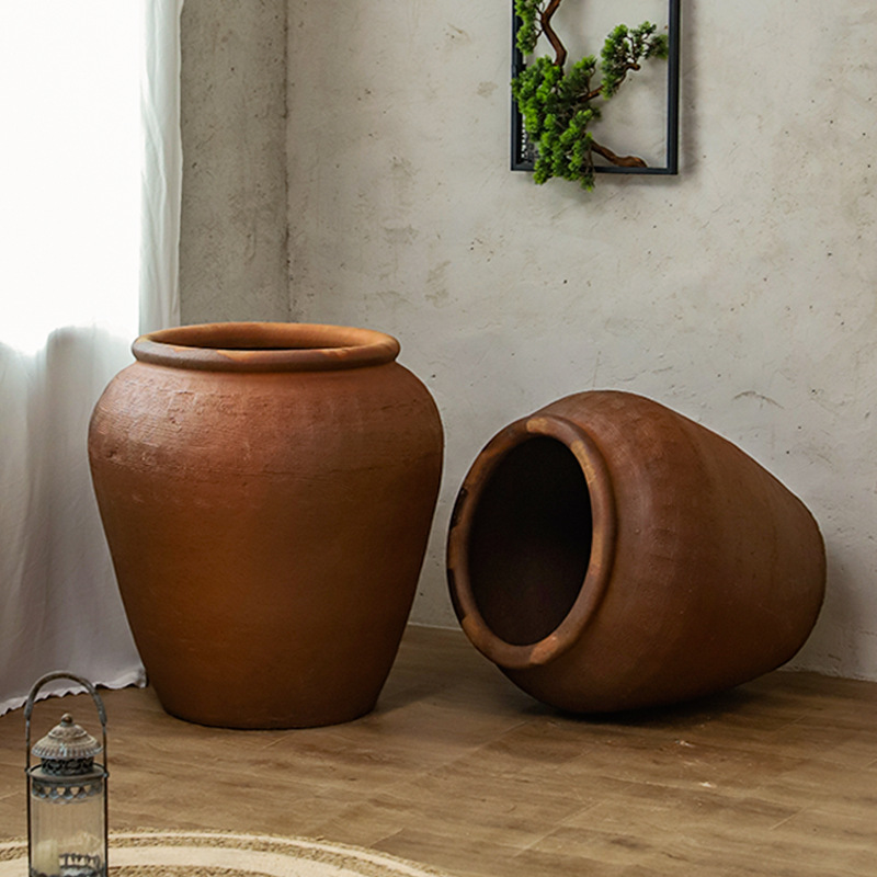 Combinación de cerámica de tierra gran vasija de cerámica gran jardín gran maceta de flores decoración residencial gruesa vasija de cerámica retrógrada duradera