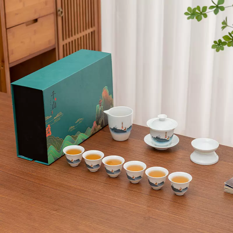 国潮中国白瓷茶具十头套装家用德化功夫白瓷商务公司礼瓷随伴手礼