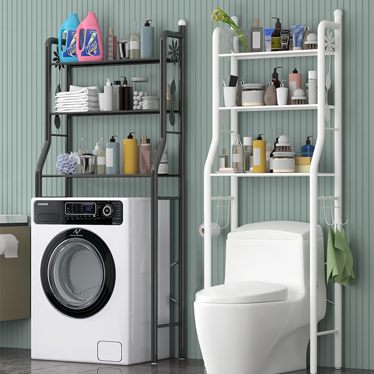 Estantes de baño de acero inoxidable piso nuevo inodoro lavadora almacenamiento de cosméticos sin perforación
