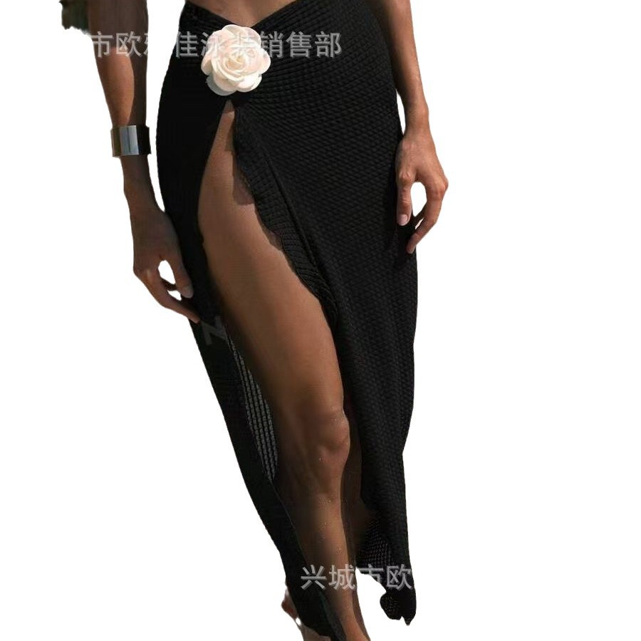 Nueva falda larga transfronteriza europea y americana de Amazon, falda de playa de flores, bikini de color sólido de comercio exterior, falda cruzada sexy