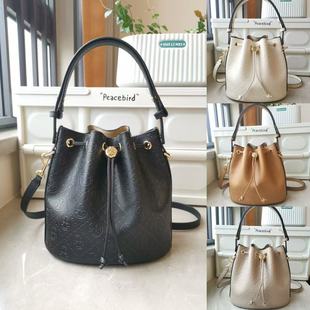 TB Women's Bag New Embossed Cowhide Embossed Bucket Pure Leather Material Monogram Full Logo Bucket Bag Vegetable Basket