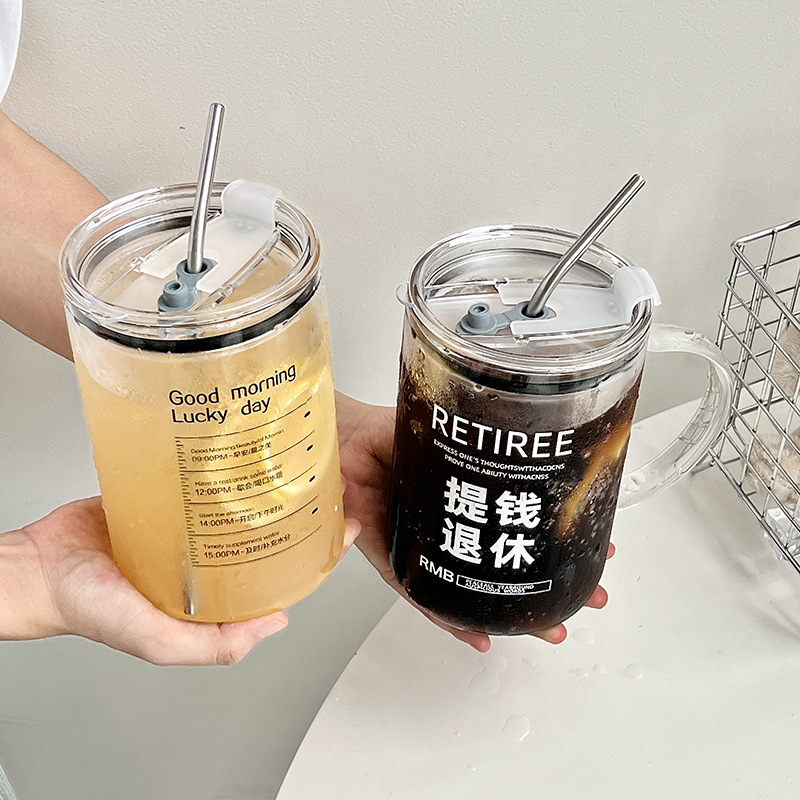 马克杯带把手高颜值水杯耐高温高硼硅吸管杯大容量玻璃杯1000毫升|undefined