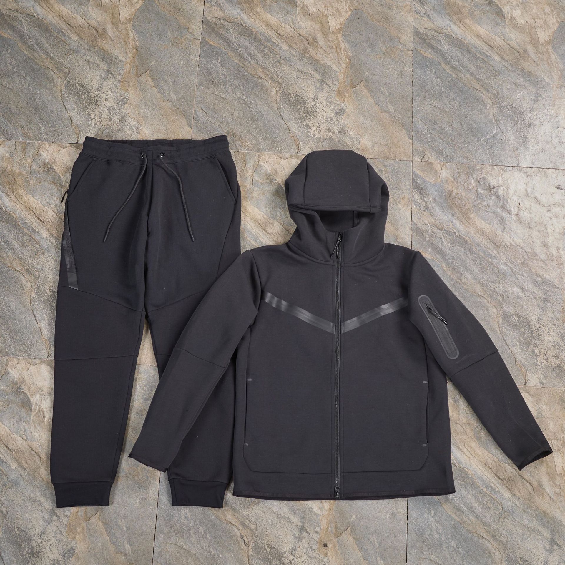 Traje deportivo primavera y otoño capa de aire algodón de punto con capuzas con cremallera camiseta deportiva casual pantalones largos drill set hombre