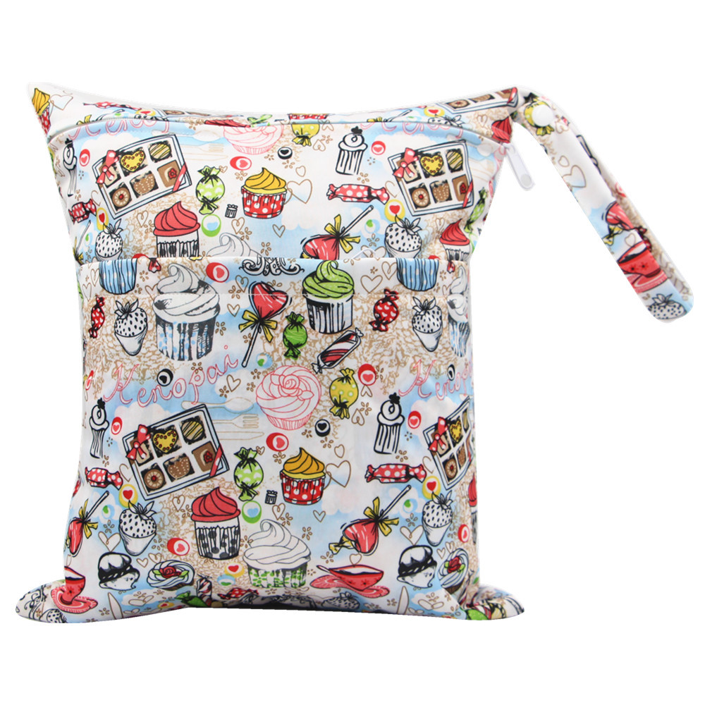 Bolsa de pañales Asenappy Impresión digital bebé doble cremallera impresión impermeable bolsa de pañales aplicación económica