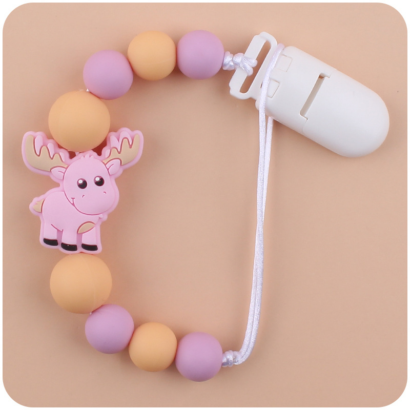 Nuevos suministros para bebés chupete cadena creativa bebé alce de silicona bebé mordedura molar anti-caída de la cadena