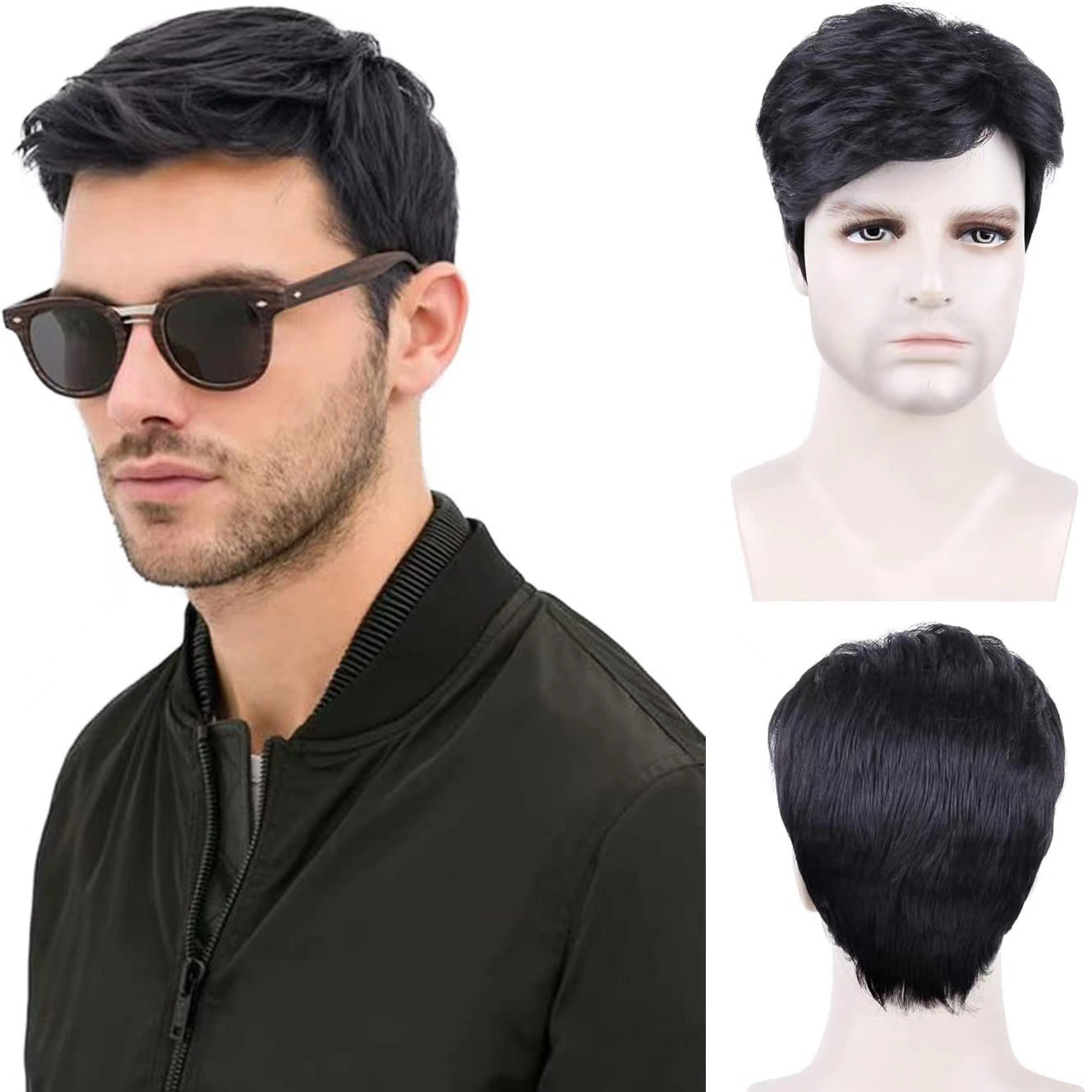 Aliexpress Cross-Border Hot-Selling Side-Swept Bangs Short Hair Men's Wig Chemical Fiber High-Temperature Silk Wigs in Stock from Manufacturer