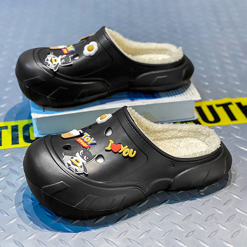 Baotou muffin transfronterizo grueso fondo agujero zapatos de mujer alta sensación de red red nuevo perezoso medio arrastrar zapatillas de playa