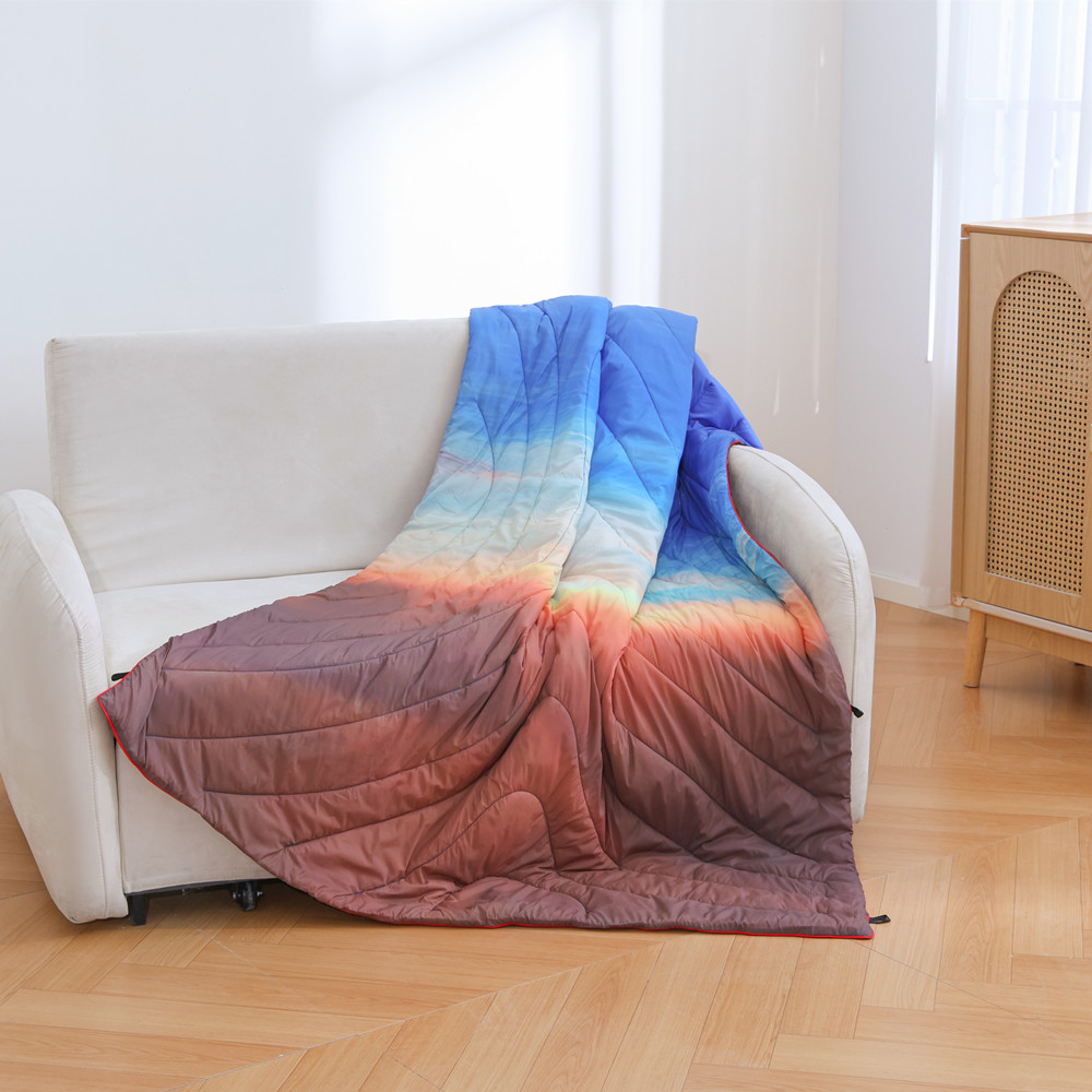 Outdoor Multifunctional Quilted Printed Wearable Cape Shawl Blanket, Home Warming Hiking Camping Blanket_desvips.com