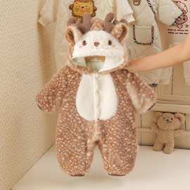 婴儿衣服冬装加绒连体衣宝宝萌卡通保暖哈衣冬季毛毛抱衣外出服