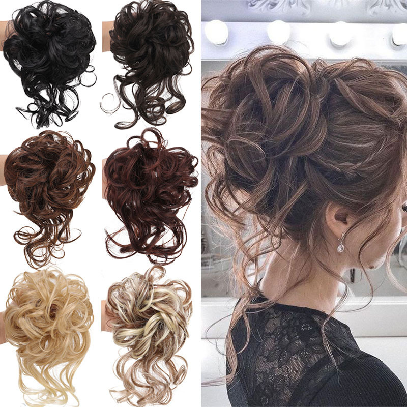 Factory Wholesale Foreign Trade Synthetic Hair Bun Hair Tie Messy Hair Tie Elastic Bun Comfortable Daily Wig for Women