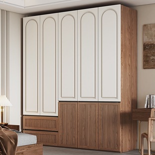 Solid Wood Wardrobe French Style Vintage Cream Style Handhandle-free Segmented Wardrobe Bedroom Household Antique Economical Wardrobe