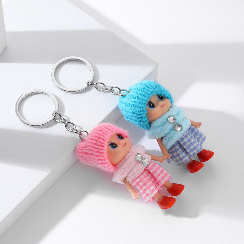 Plaid Skirt Barbie Couple Confused Doll Phone Key Pendant Small Gift Car Keychain Bag Jewelry