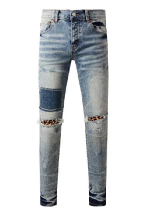 Men's Slim Fit Stretch Distressed Jeans In Blue Denim_voghion.com
