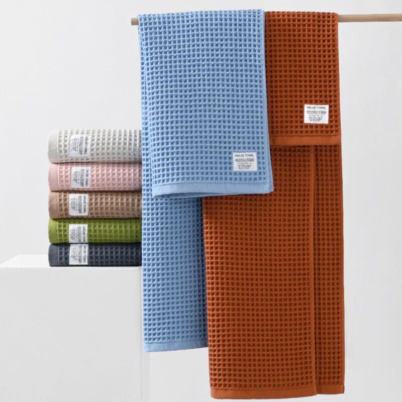 Cross-border wholesale Japanese-style cotton waffle bath towel Class A combed cotton honeycomb towel household lint-free easy