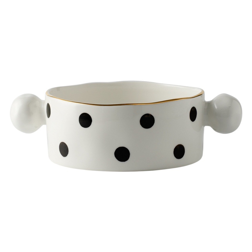 Liquidación: Juego de vajilla de cerámica con diseño de lunares estilo pastoral para uso doméstico, cuencos para arroz, platos creativos con borde dorado, platos para bistec y platos llanos estilo occidental.