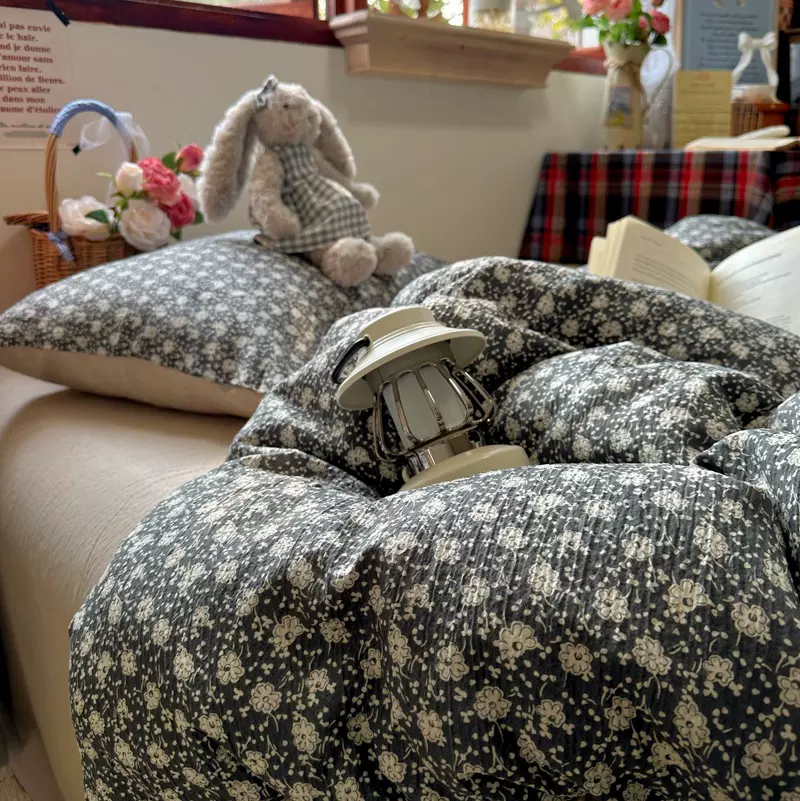 日韩系复古ins风小碎花泡芙纱四件套床单被套学生宿舍4三件套床笠