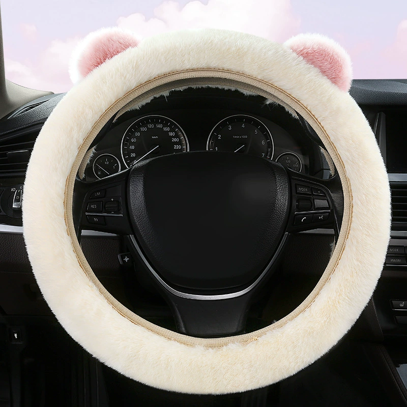 Winter plush keep warm elastic steering wheel, cartoon ultra thin non-slip universal handle