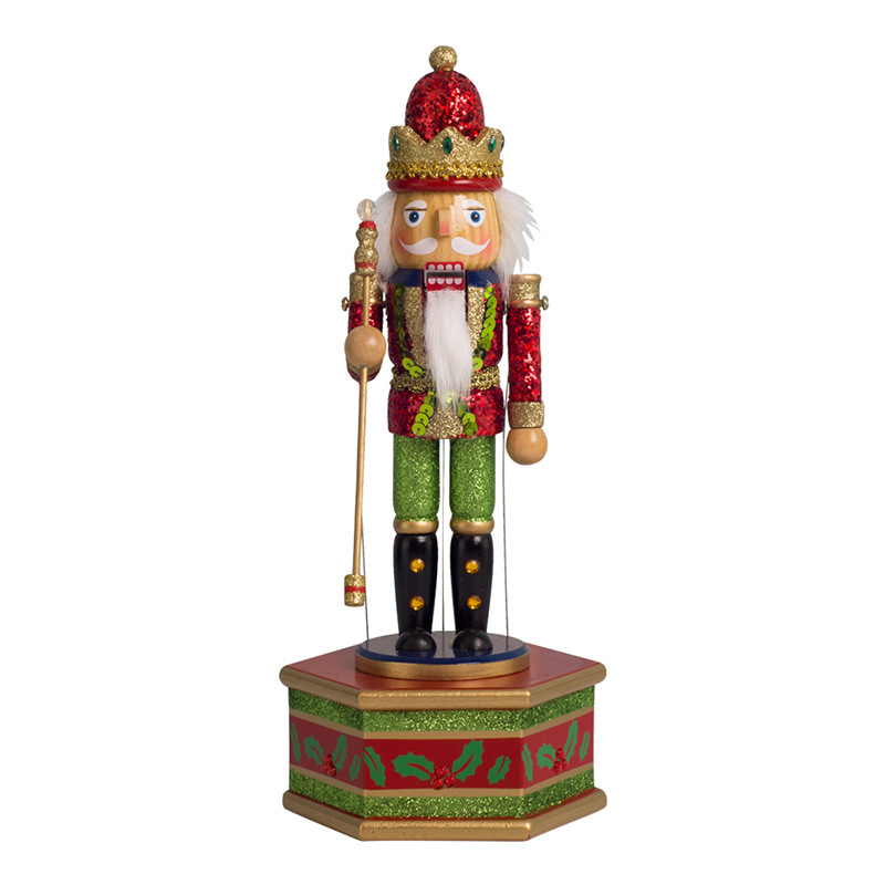 Navidad regalos navideños cascanueces caja de música giratoria artesanía decoración casera madera caja de ocho tonos