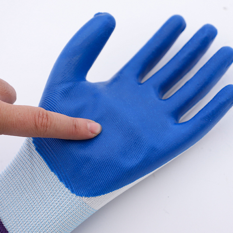 Site work gloves wholesale nylon nitrile dipping gloves non-slip wear-resistant white blue nitrile gloves