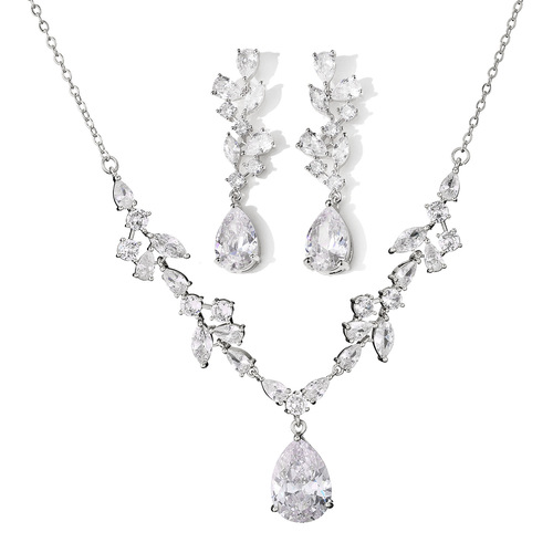 RAKOL European and American Luxury Waterdrop Zircon Bridal Jewelry Set: Women's Necklace, Earrings, and Bracelet – A Three-Piece Ensemble
