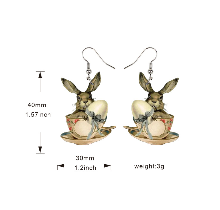 Easter wooden retro chick rabbit menu earrings_voghion.com