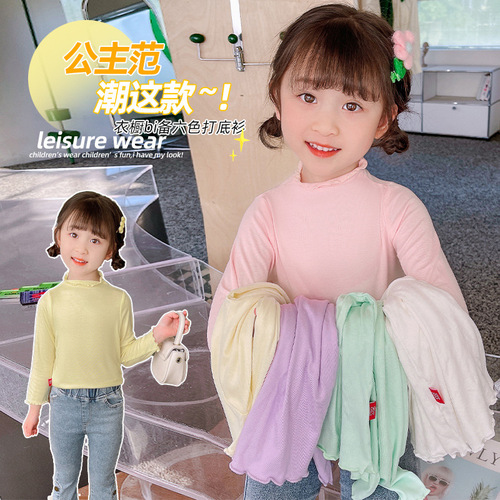 Autumn and winter new children's bottoming shirts for boys and girls, half-turtle collar tops with earrings, versatile lace long sleeves, one-piece drop shipping