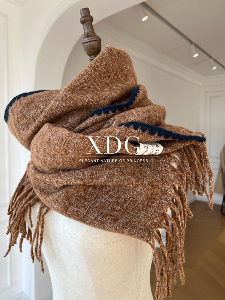 Damen Strickschal, Weicher Wollschal In Kontrastfarben Für Winter_voghion.com