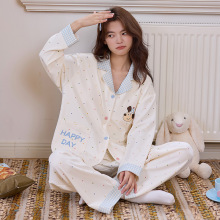 纯棉睡衣女春秋季新款开衫长袖可爱卡通少女家居服套装可外穿全棉