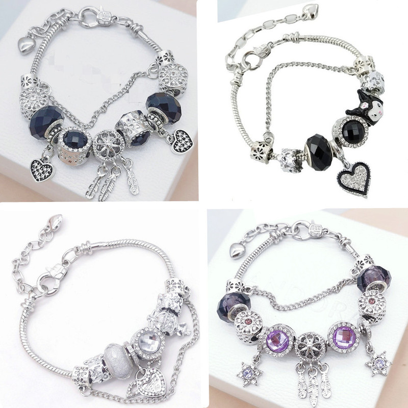 Cross-Border Pan-Style Bracelet DIY Dream Catcher Cartoon Kuromi Large Hole Beaded Bracelet Best Friend Bracelet Crystal Bracelet for Women