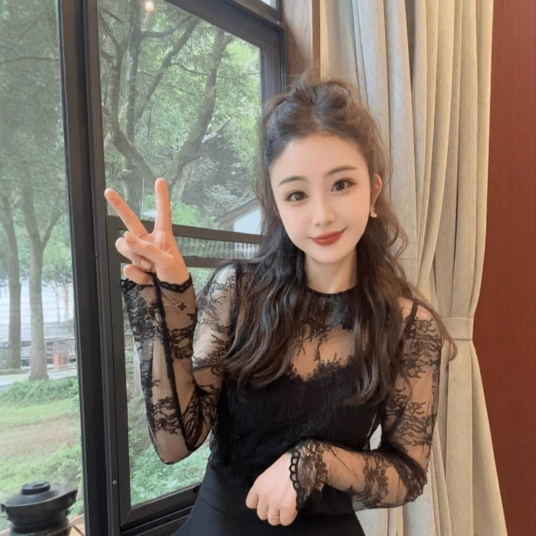 Французское сексуальное кружевное минималистичное сетчатое пальто футболка женская весна и осень новый шикарный тонкий топ