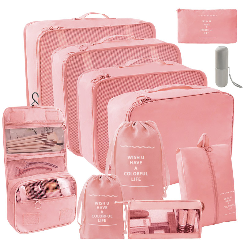 11 종 세트 [7 종세트 + 소묶음주머니 + 삼각가방 + 후크백 + 세안컵] 핑크