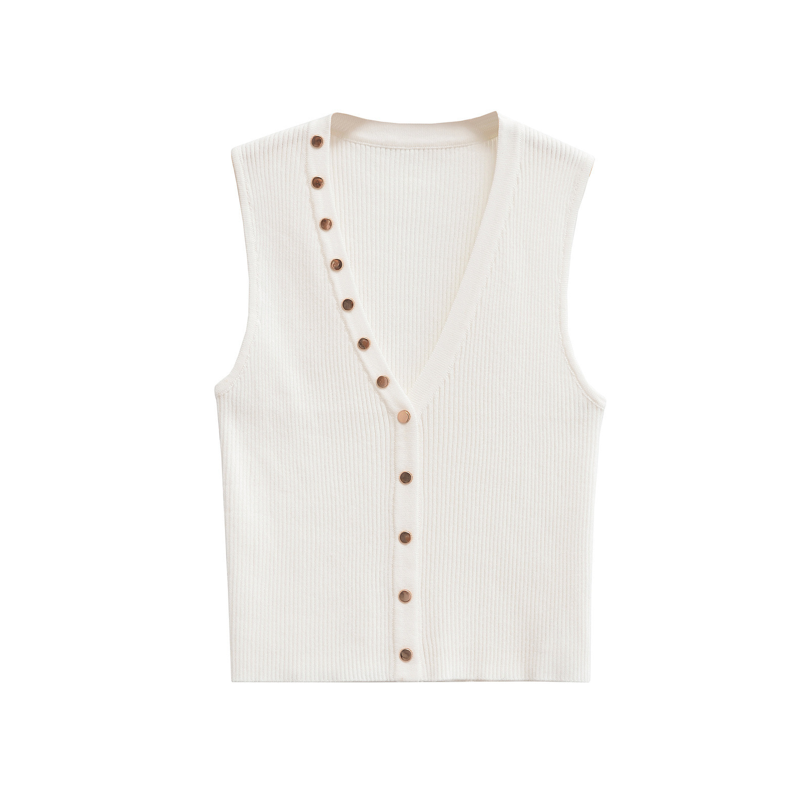 Damenbekleidung 2024 Herbst und Winter neue Mode Goldschnalle Dekoration flache Nadel Weste Top_voghion.com