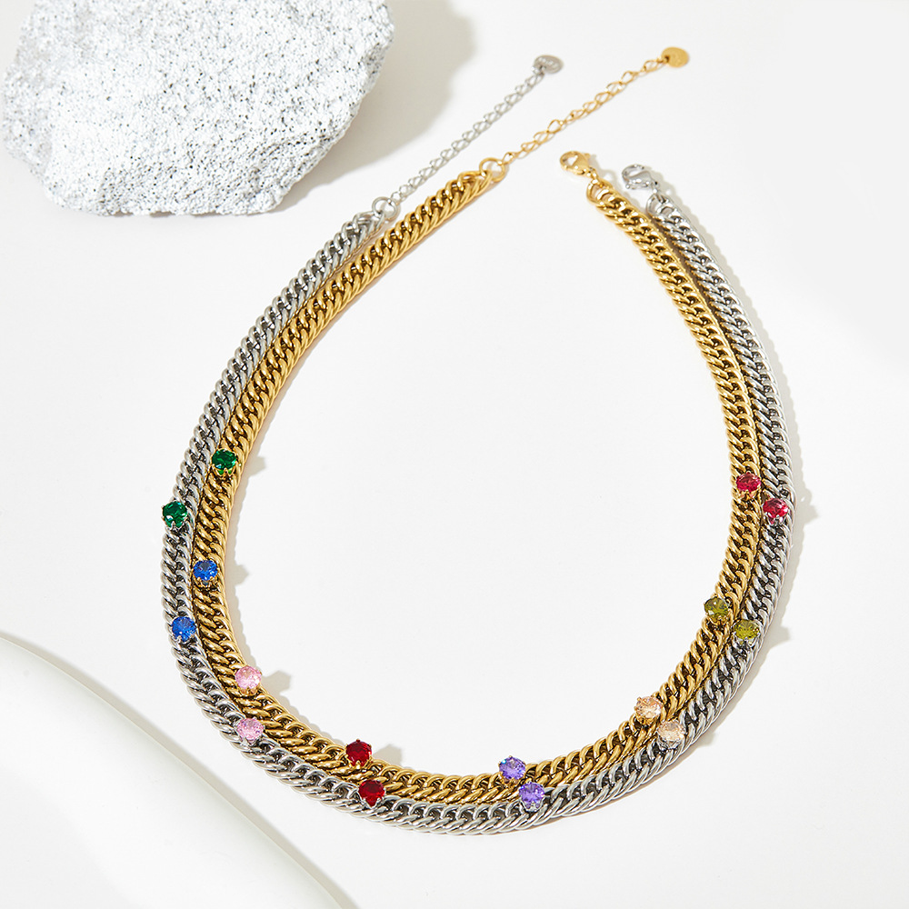 Fashion Geometric Stainless Steel Inlay Zircon Necklace Colorza_colorza_4