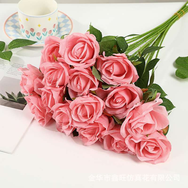 多色珍珠玫瑰仿真花家居客厅酒店婚礼餐桌装饰永生花户外拍摄假花|undefined