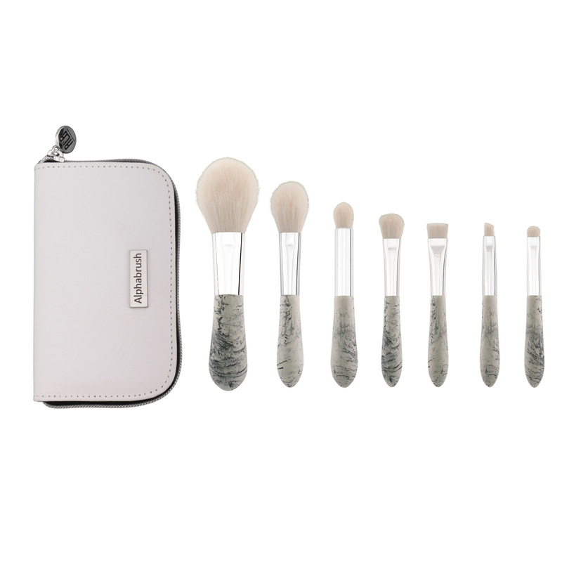 Factory Direct Supply Ink Color Weighted Resin Handle Mini Convenient Portable Blush Eye Makeup Set Brush Seven Pack