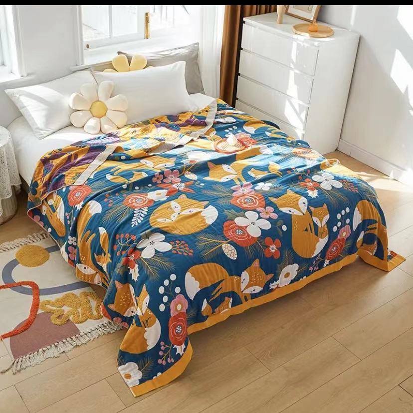 純棉4層紗布水洗毛巾被紗布夏涼被提花色織柔軟親膚冷感毯