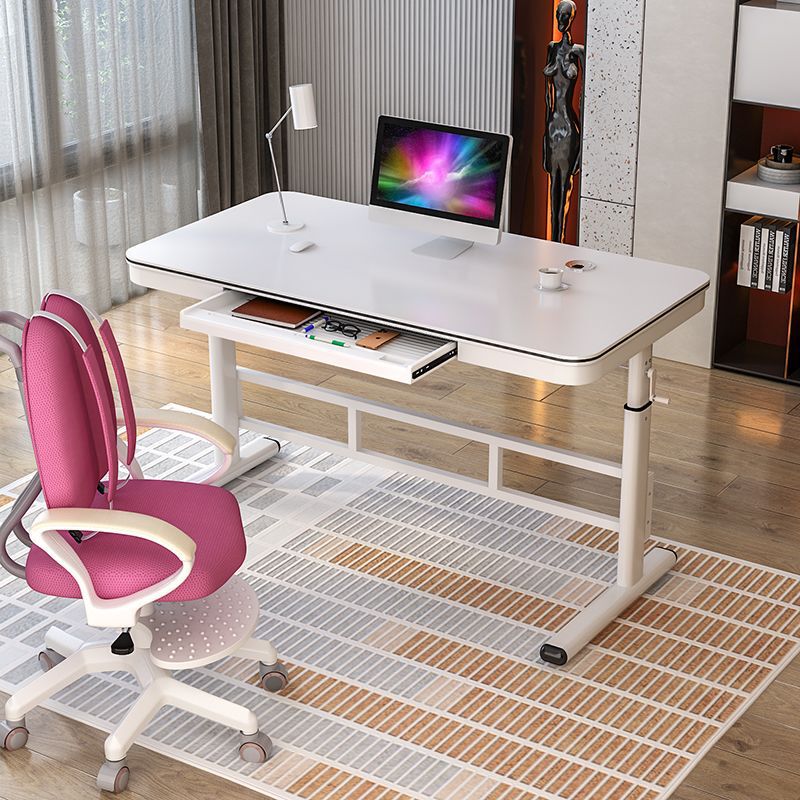 Computer Desk Can Be Lifted, Home Bedroom Gaming Table, E-Sports Table, Workbench, Hand-Cranked Lifting Table with Drawer, Writing Desk